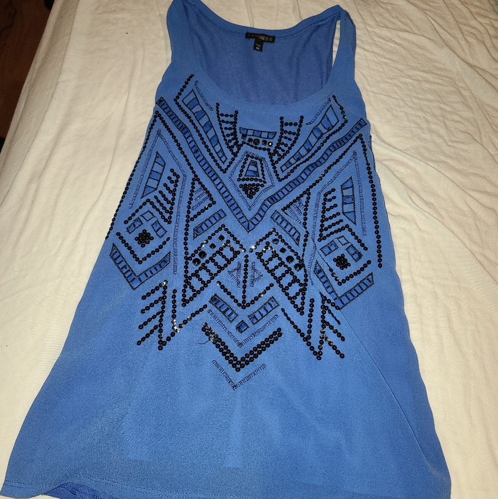 Blue Black Embroidered Express Tank Top